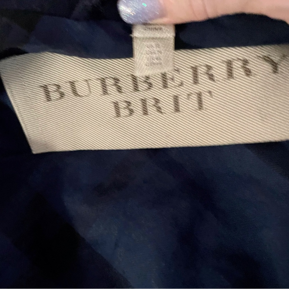 Burberry Brit navy blue wool belted trench coat.